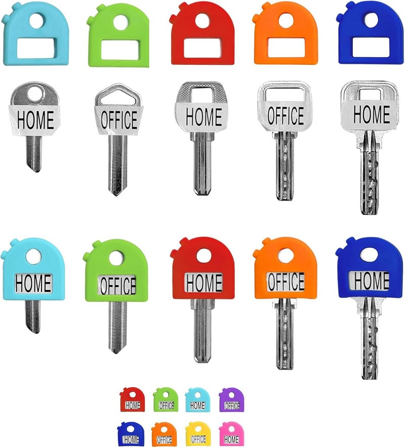 Voleleo Multi-purpose fine material 16 pcs Key Color Caps Covers Tags,Durable Silicone Key Tags Identifiers,Key Ring Tags for 0.9-1.05 Inch Standard Keys,Color Coded Key Chain Tag with Ring and Label Window Assorted color options - Image 1