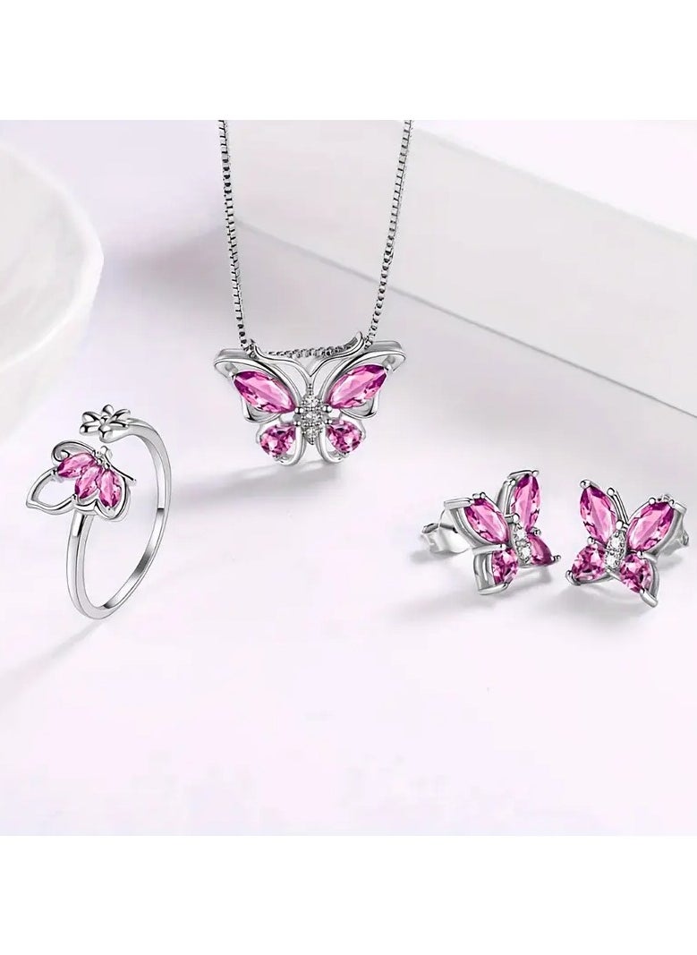 Home Clearance Sale - A set of four fashionable butterfly necklace, earrings and rings that are very suitable for daily wear by women. A fashionable jewelry set for gifting - Image 1