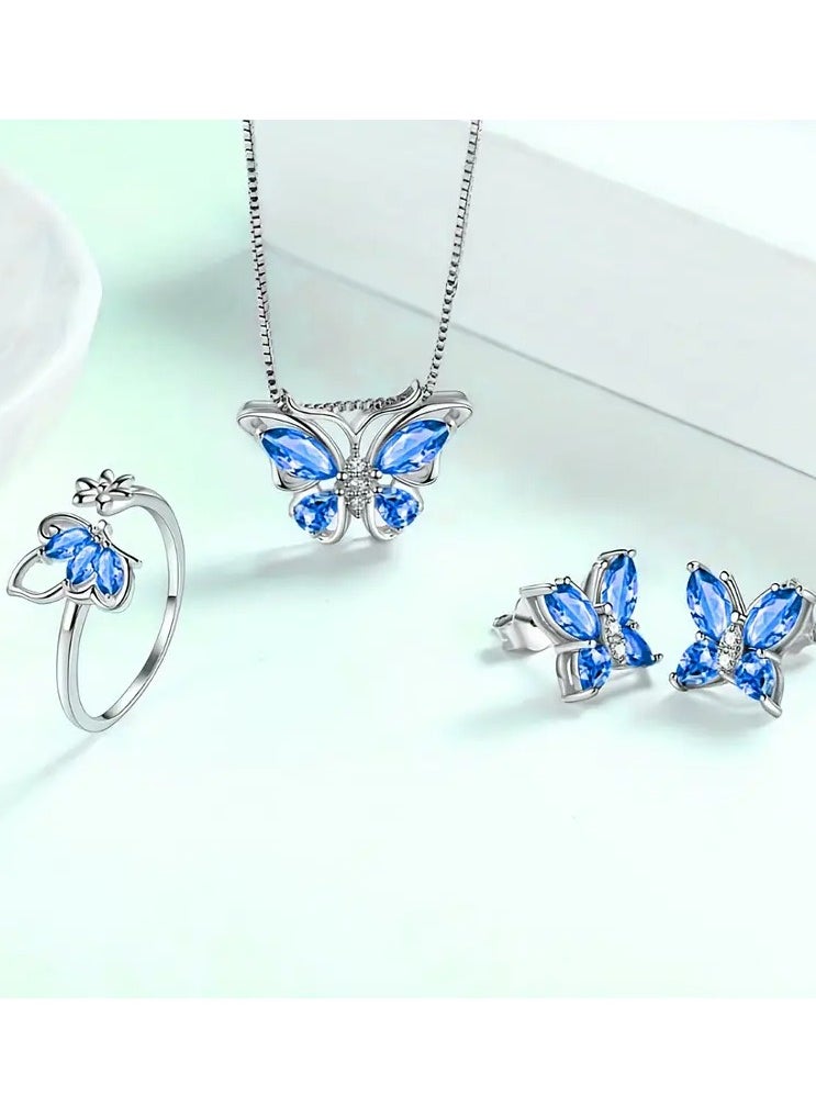 Home Clearance Sale - A set of four fashionable butterfly necklace, earrings and rings that are very suitable for daily wear by women. A fashionable jewelry set for gifting - Image 1