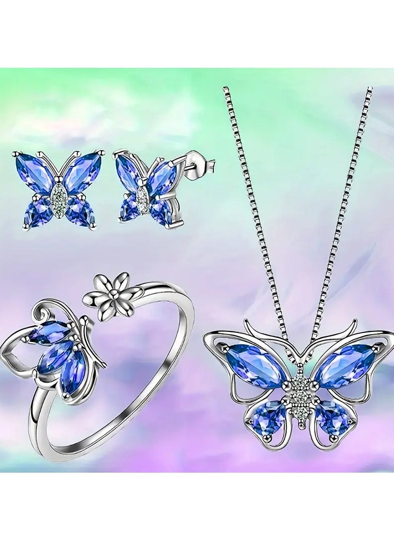 Home Clearance Sale - A set of four fashionable butterfly necklace, earrings and rings that are very suitable for daily wear by women. A fashionable jewelry set for gifting - Image 1