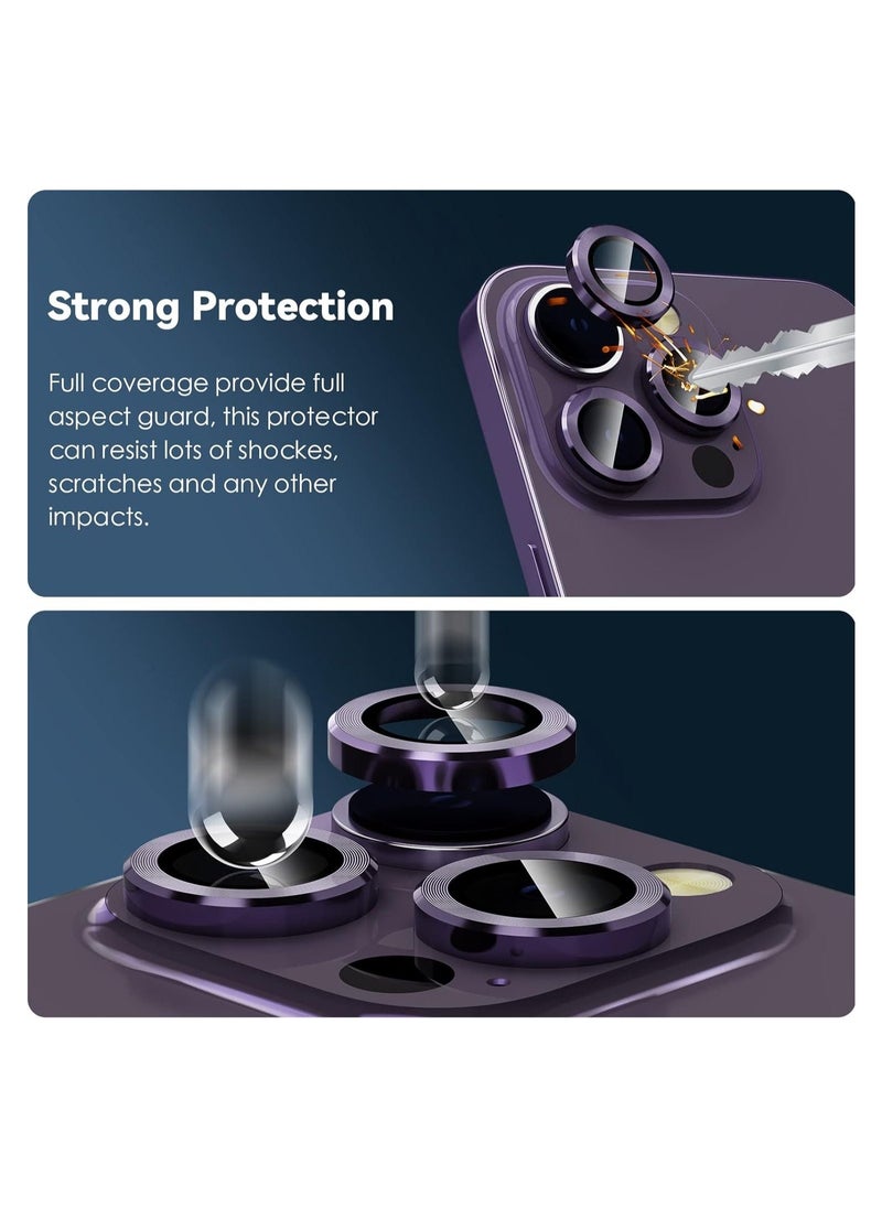 Raxoom Camera Lens Protector for iPhone 14 Pro (6.1 inch) and iPhone 14 Pro Max (6.7 inch), 9H Tempered Glass Metal Ring Camera Cover Film [Case Friendly Anti-Scratch High Definition], Purple - Image 4