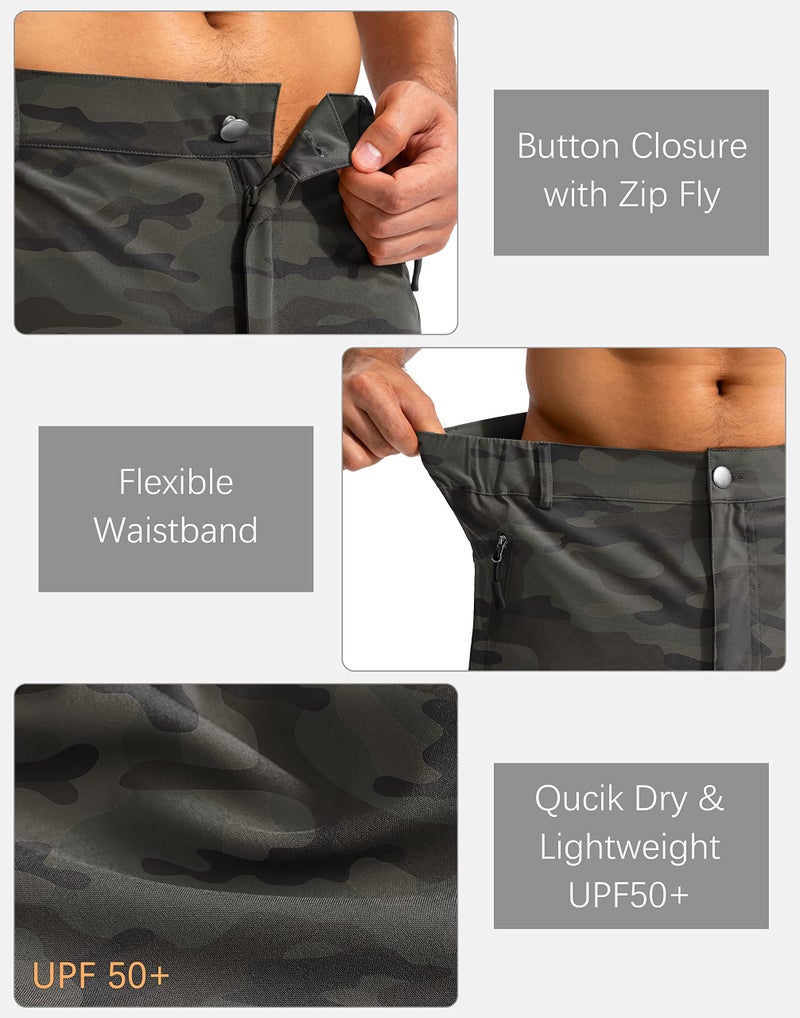 Pudolla Men's Hiking Cargo Shorts 9" Lightweight Outdoor Work Shorts for Men Travel Golf Camping Casual with 5 Zipper Pockets(Green Camo Medium) - Image 5