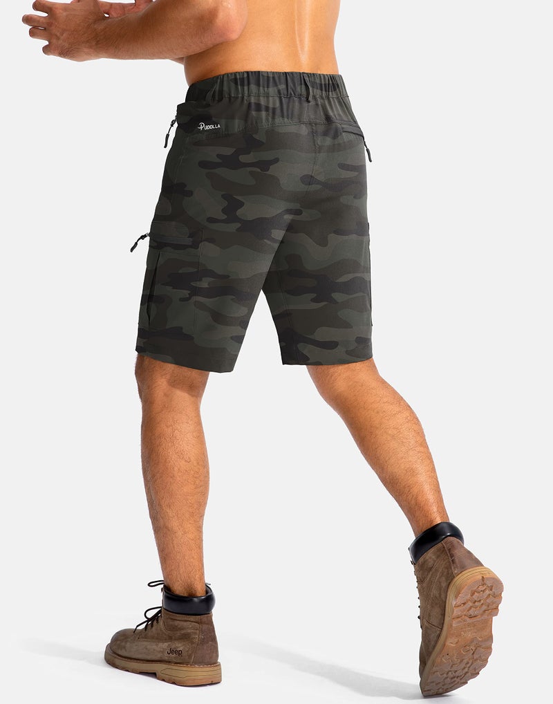 Pudolla Men's Hiking Cargo Shorts 9" Lightweight Outdoor Work Shorts for Men Travel Golf Camping Casual with 5 Zipper Pockets(Green Camo Medium) - Image 3