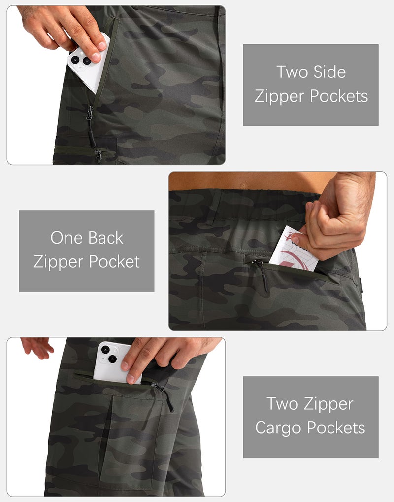 Pudolla Men's Hiking Cargo Shorts 9" Lightweight Outdoor Work Shorts for Men Travel Golf Camping Casual with 5 Zipper Pockets(Green Camo Medium) - Image 4