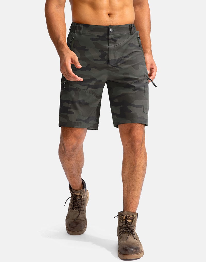 Pudolla Men's Hiking Cargo Shorts 9" Lightweight Outdoor Work Shorts for Men Travel Golf Camping Casual with 5 Zipper Pockets(Green Camo Medium) - Image 2