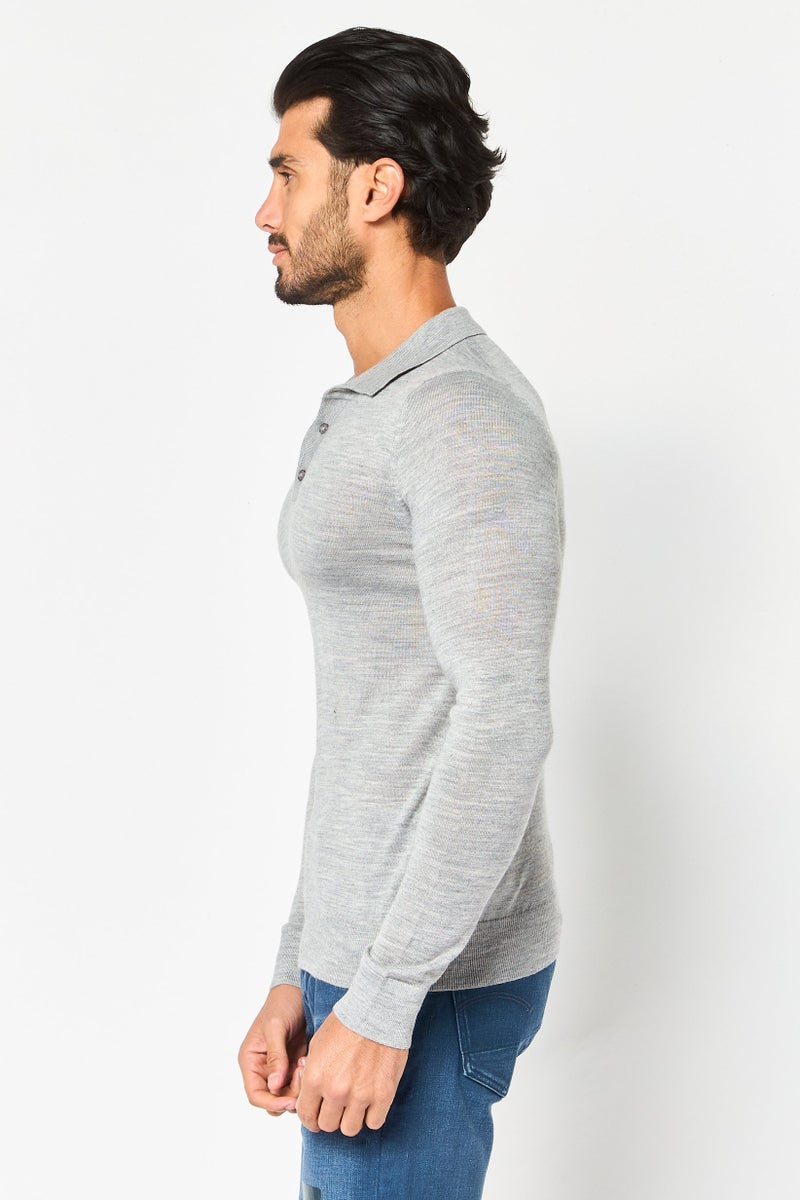 Celio قميص بولو بأكمام طويلة للرجال بتصميم عادي، رمادي - Image 3