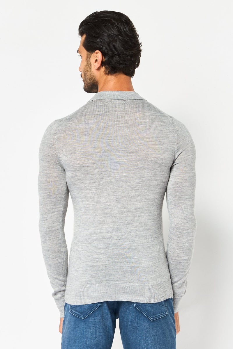 Celio قميص بولو بأكمام طويلة للرجال بتصميم عادي، رمادي - Image 2