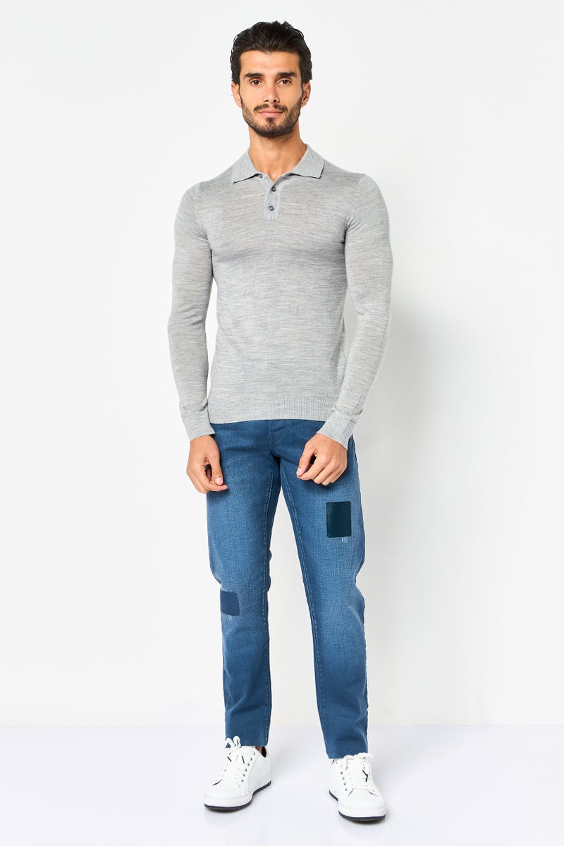 Celio قميص بولو بأكمام طويلة للرجال بتصميم عادي، رمادي - Image 4