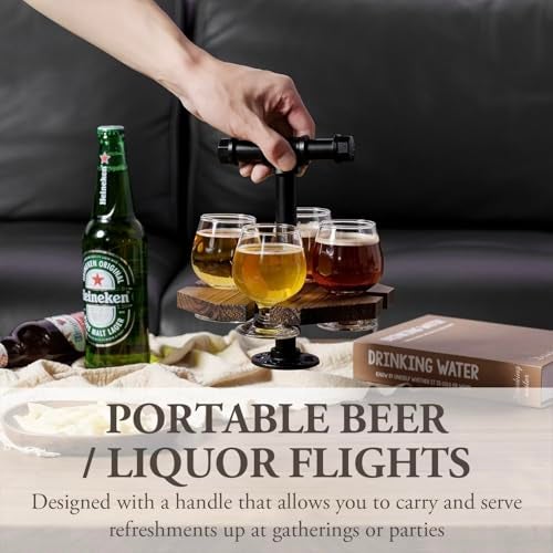 MyGift Beer Flight Set with Handle Set of 2, Whiskey Flight Board with 4 Snifter Glasses, Solid Burnt Wood and Industrial Pipe Tasting Tray for Home Bar - Image 3