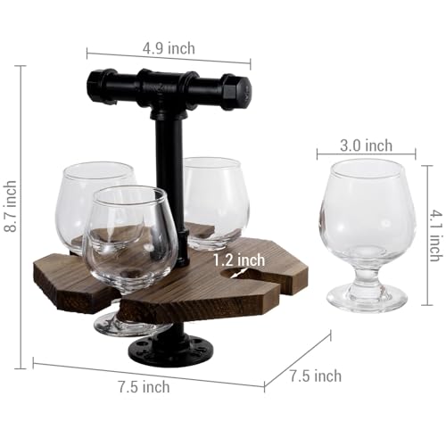 MyGift Beer Flight Set with Handle Set of 2, Whiskey Flight Board with 4 Snifter Glasses, Solid Burnt Wood and Industrial Pipe Tasting Tray for Home Bar - Image 5