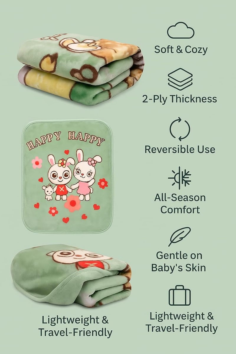 PWI Newborn Cloudy Baby's All Season Ultra Soft Double Layer Blanket/Wrapper for Baby(90x110cm) (Green) 0-3 Years - Image 3
