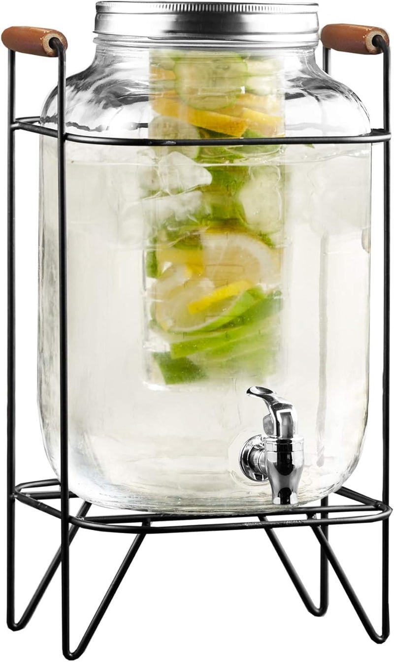 Style Setter Beverage Dispenser Cold Drink Dispenser w 2Gallon Capacity Glass Jug Metal Stand  LeakProof Acrylic Spigot Metal Lid Great for Parties Weddings  More