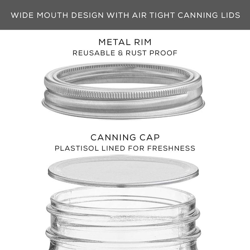 JoyJolt 8 Oz Mason Jars With Lids, Labels and Measures! 6-Pack Wide Mouth Mason Jars, Glass Jar with Lid and Band. Airtight Canning Jars, Overnight Oats Jars, Salad Jars, Sourdough Starter Jar - Image 5