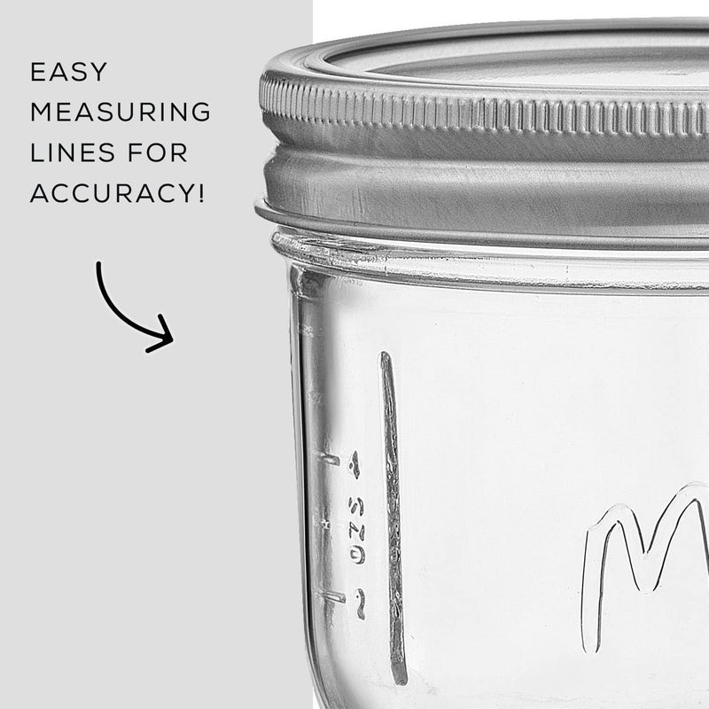 JoyJolt 8 Oz Mason Jars With Lids, Labels and Measures! 6-Pack Wide Mouth Mason Jars, Glass Jar with Lid and Band. Airtight Canning Jars, Overnight Oats Jars, Salad Jars, Sourdough Starter Jar - Image 4