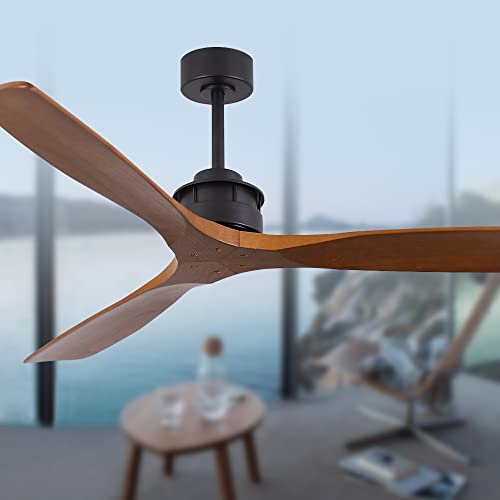 Sofucor Sofucor Ceiling Fan without Lights 60 Inch Low Profile Flush Mount Mordern Wood Ceiling Fan with Remote for Indoor Farmhouse Bedroom Living Room Outdoor Patio Porch Reversible DC Motor Noiseless 
