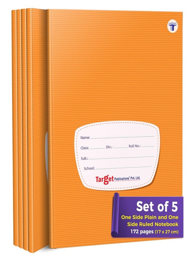 TARGET PUBLICATIONS Single Line Interleaf Notebooks | One Side Blank/Unruled & One Side Ruled | 172 Pages | Soft Brown Cover | 17 x 27 cm Approx | Interleaf Copy | Pack of 5 | GSM 57 - Image 1