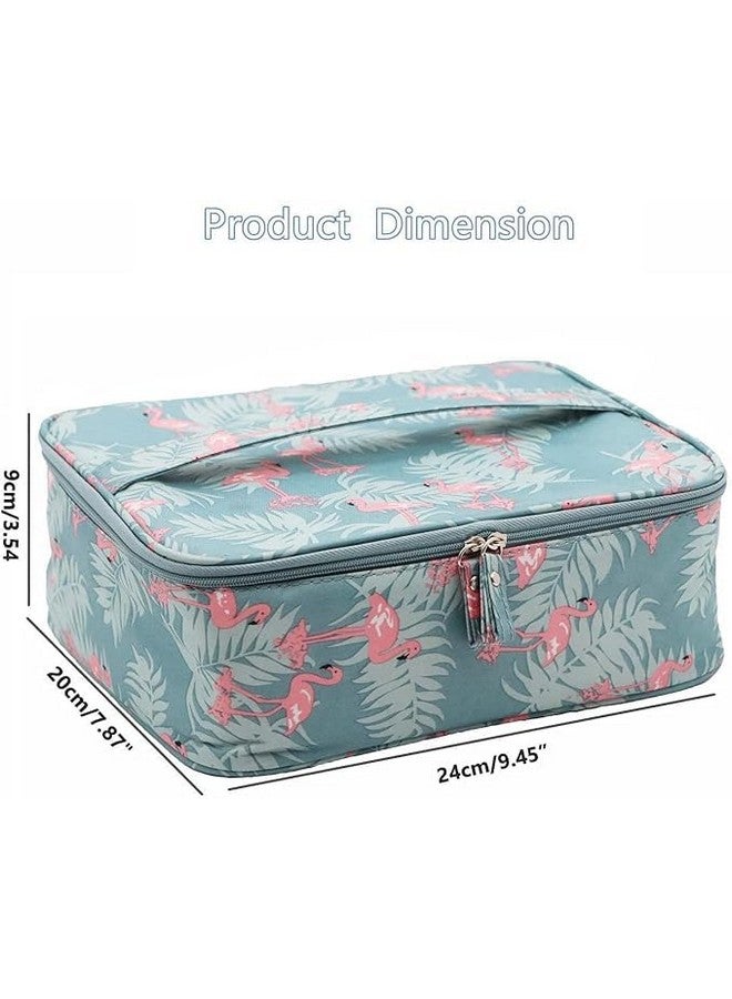 EAFTOS Makeup Bag Cosmetic Bag for Women Cosmetic Travel Makeup Bag Large Travel Toiletry Case for Girls Make Up Bag Brush Bags Reusable Toiletry Kit (Large, Blue Flamingo) - Image 2