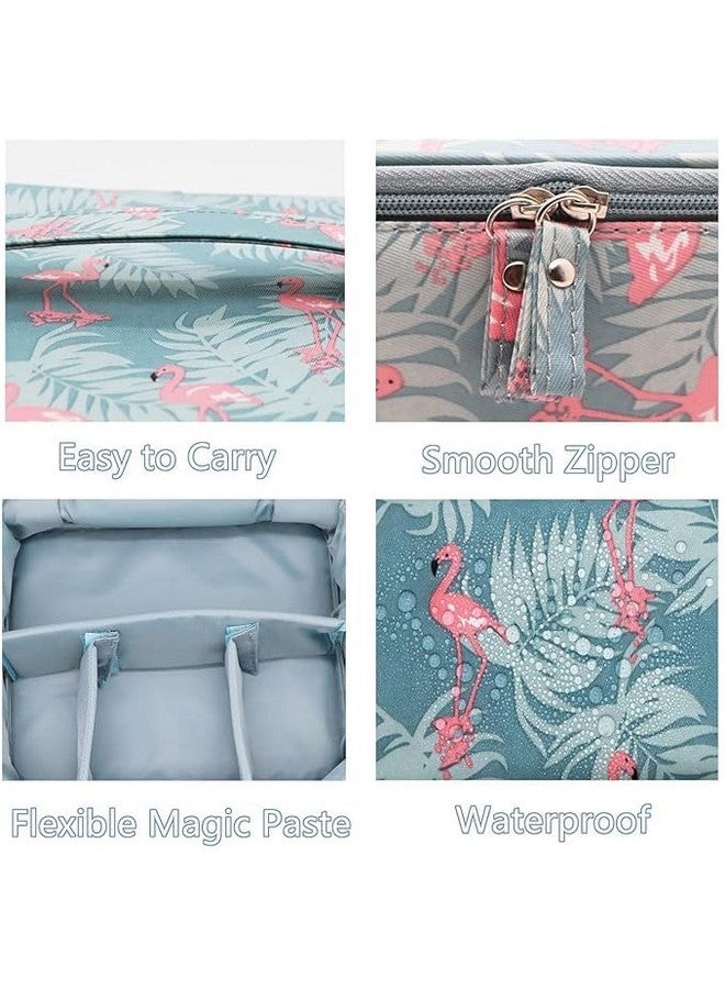 EAFTOS Makeup Bag Cosmetic Bag for Women Cosmetic Travel Makeup Bag Large Travel Toiletry Case for Girls Make Up Bag Brush Bags Reusable Toiletry Kit (Large, Blue Flamingo) - Image 4