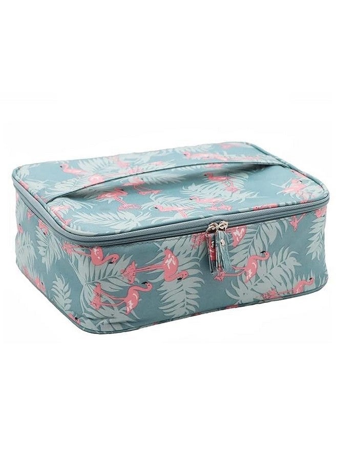 EAFTOS Makeup Bag Cosmetic Bag for Women Cosmetic Travel Makeup Bag Large Travel Toiletry Case for Girls Make Up Bag Brush Bags Reusable Toiletry Kit (Large, Blue Flamingo) - Image 1