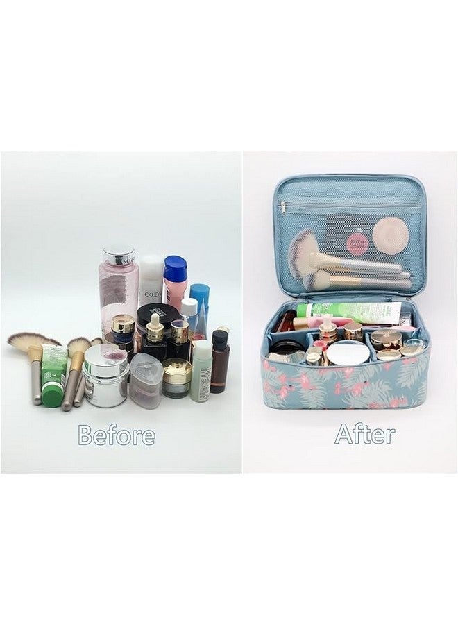 EAFTOS Makeup Bag Cosmetic Bag for Women Cosmetic Travel Makeup Bag Large Travel Toiletry Case for Girls Make Up Bag Brush Bags Reusable Toiletry Kit (Large, Blue Flamingo) - Image 5