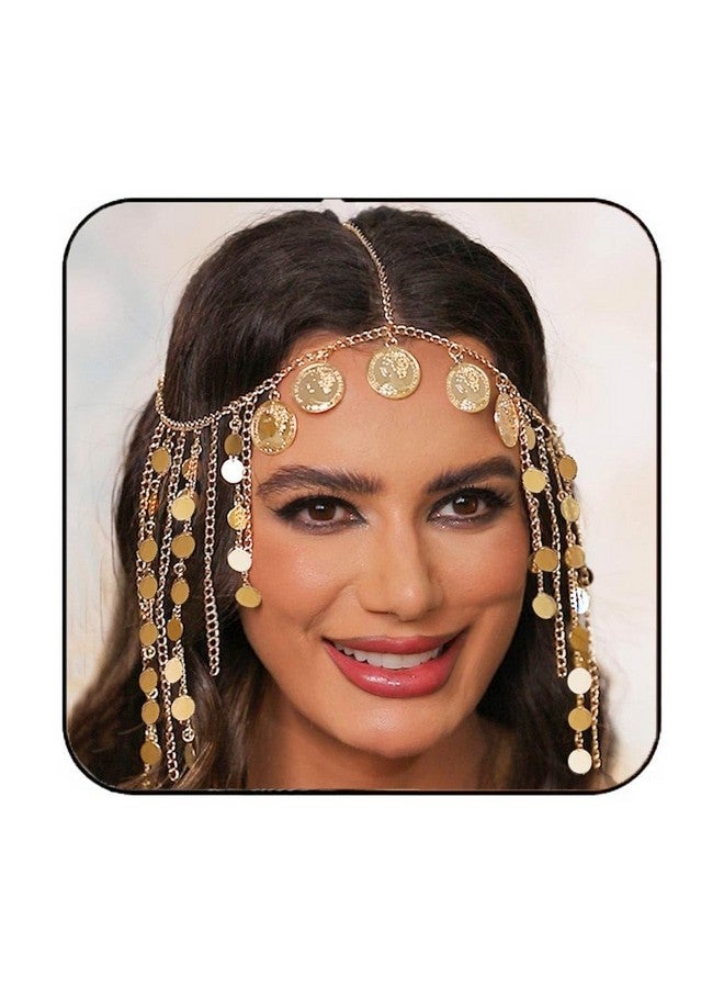 أوكملا سلسلة رأس من العملات المعدنية، سلاسل شعر مزينة بالترتر الذهبي، عصابات رأس للمهرجانات، إكسسوارات شعر للنساء والفتيات - Image 1