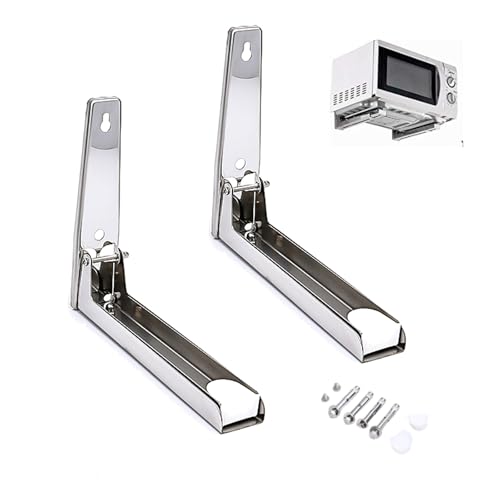 CJFNDFA Universal Stainless Steel Microwave Mount Bracket Microwave Shelf Wall Mount, Foldable Stretch Design, Mounting Kit Included, Easy Install Holder for Kitchen Storage Organization - Image 1