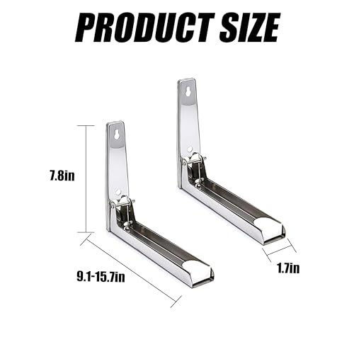 CJFNDFA Universal Stainless Steel Microwave Mount Bracket Microwave Shelf Wall Mount, Foldable Stretch Design, Mounting Kit Included, Easy Install Holder for Kitchen Storage Organization - Image 2