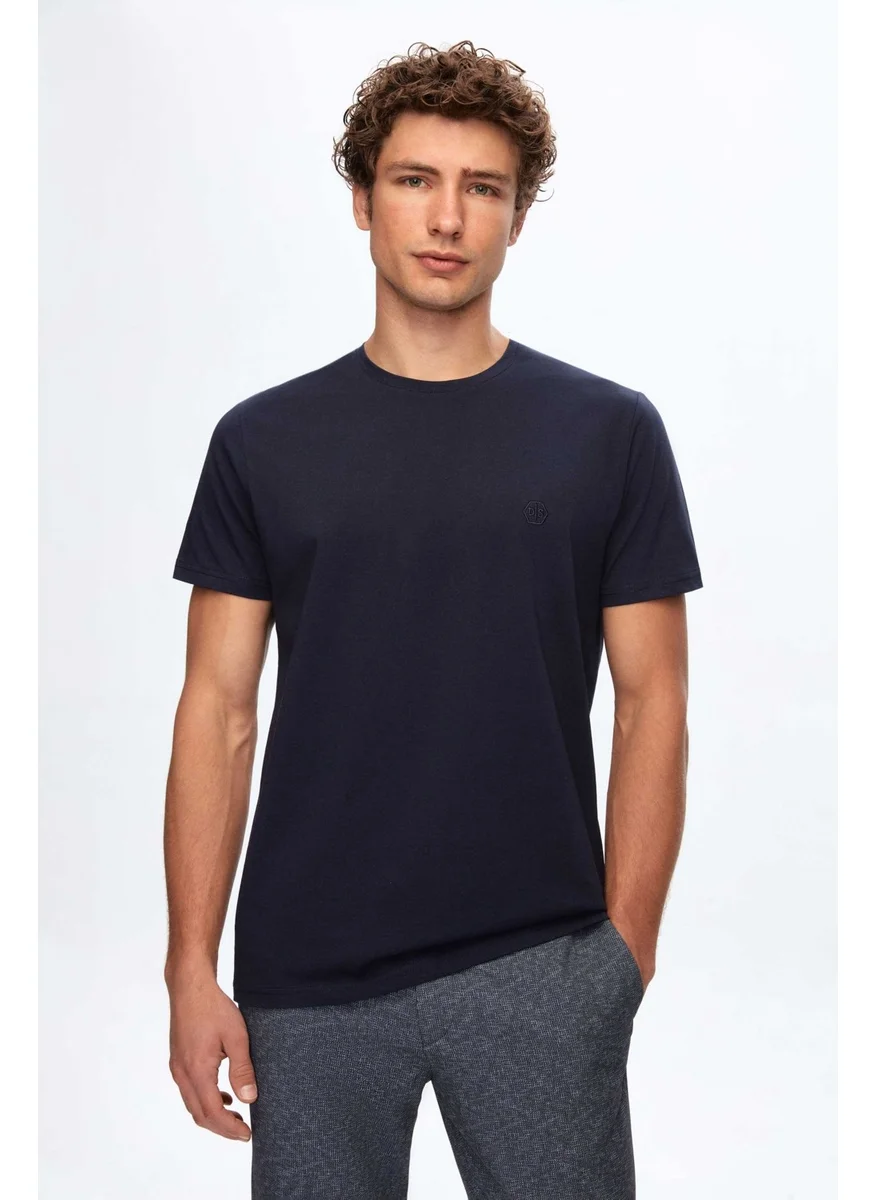 D'S DAMAT Regular Fit Navy Blue Plain T-Shirt
