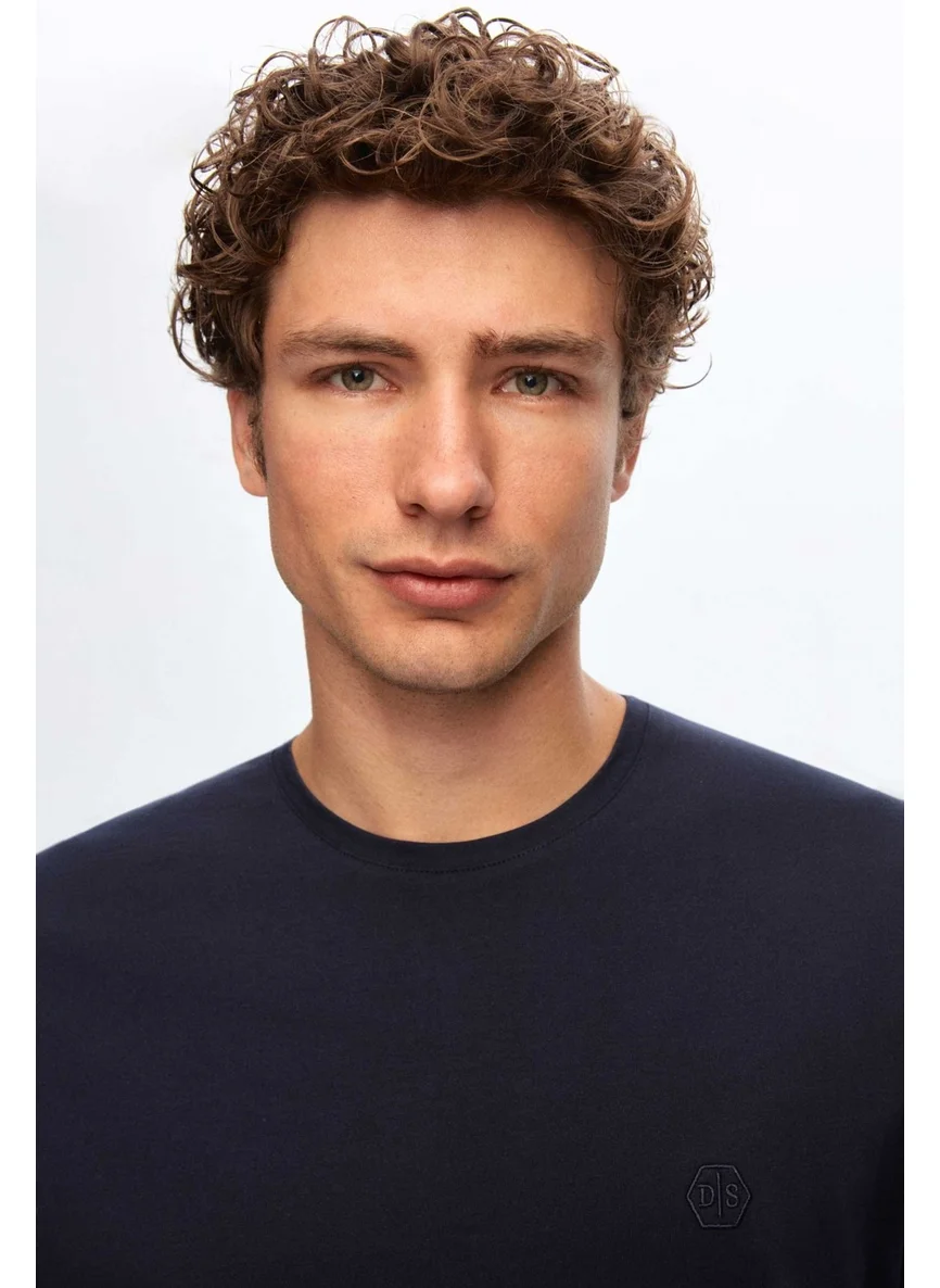 D'S DAMAT Regular Fit Navy Blue Plain T-Shirt