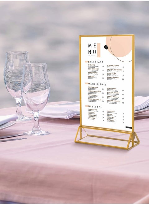 Clear Acrylic Frames Display Holder with Gold Borders and Vertical Stand,Double Sided Table Menu Holders Picture for Wedding Numbers, Restaurant Signs,Photos Display-5x7 Inches,6Pack