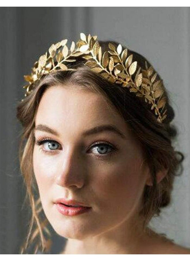 Chargances - Bridal Gold Leaf Crown Headband Bridal Tiara Gold Leaf Headpiece For Wedding Prom Festival Bridesmaid Hair Accessoriecs(Gold) - Image 1
