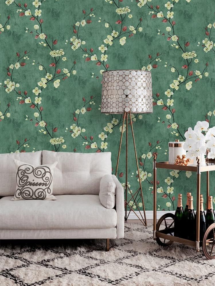 ROSASTELLA Self Adhesive Decorative Peel Stick Waterproof Floral Wallpaper Wall Decor Removable Wall Paper for Living Room Hall Decoration PVC Vinyl DIY Contact Paper45x304cm (Green Floral) - Image 2