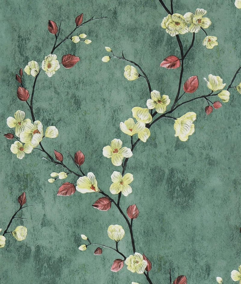 ROSASTELLA Self Adhesive Decorative Peel Stick Waterproof Floral Wallpaper Wall Decor Removable Wall Paper for Living Room Hall Decoration PVC Vinyl DIY Contact Paper45x304cm (Green Floral) - Image 1