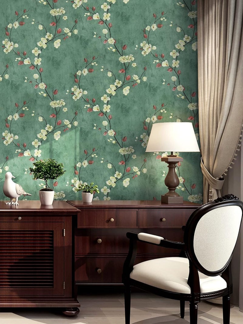 ROSASTELLA Self Adhesive Decorative Peel Stick Waterproof Floral Wallpaper Wall Decor Removable Wall Paper for Living Room Hall Decoration PVC Vinyl DIY Contact Paper45x304cm (Green Floral) - Image 4