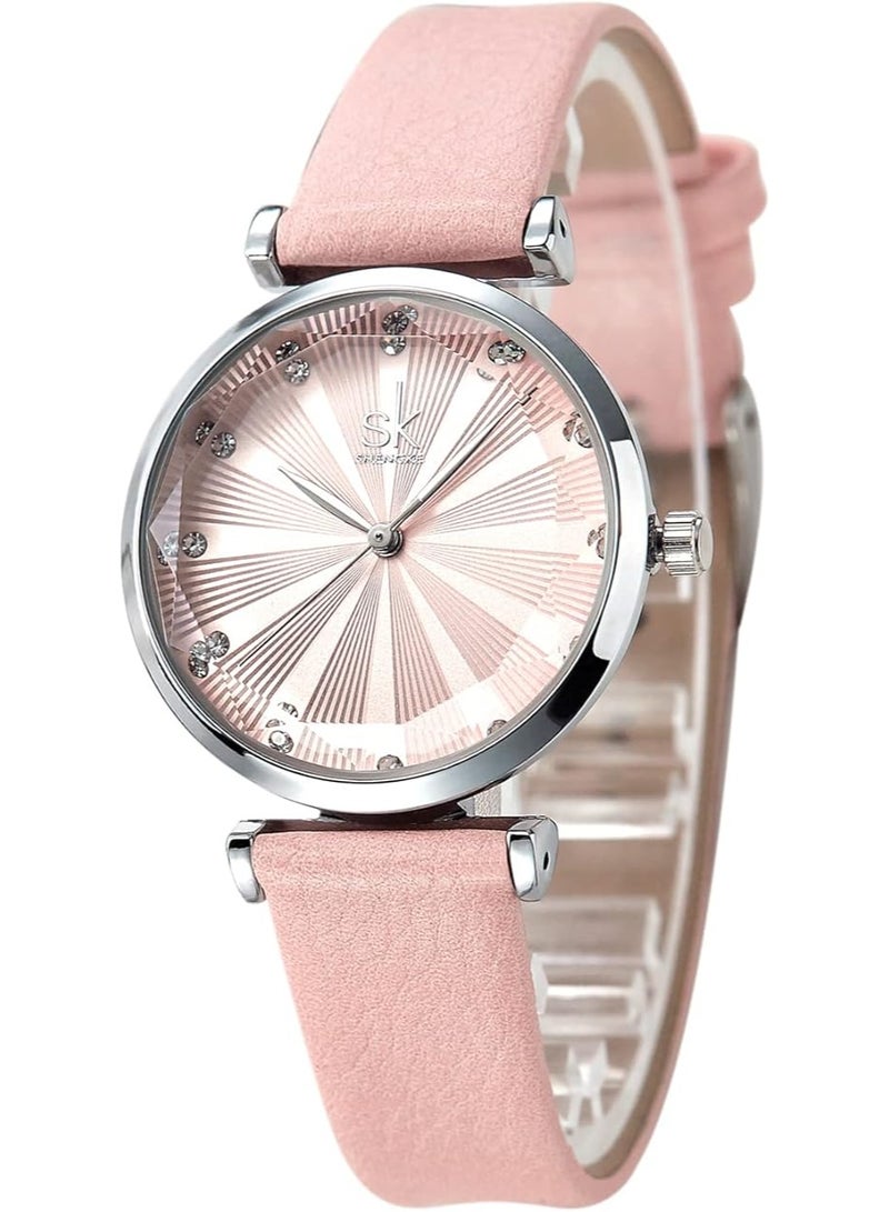 SHENGKE Minimalist Watches for Women Ultra Thin Leather Strap Fashion Creative Waterproof Watch - Image 1