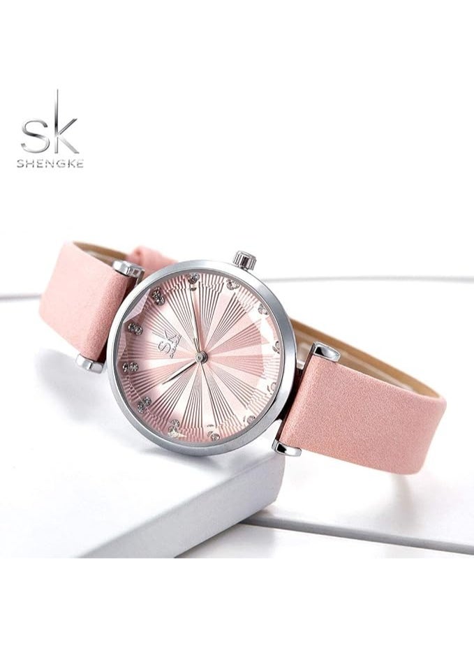 SHENGKE Minimalist Watches for Women Ultra Thin Leather Strap Fashion Creative Waterproof Watch - Image 5