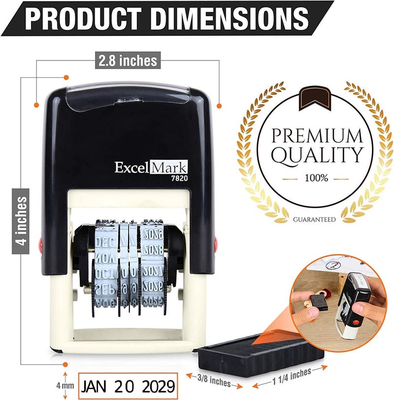 ExcelMark 7820 Self-Inking Rubber Date Stamp – Great for Shipping, Receiving, Expiration and Due Dates (Blue Ink) - Image 3