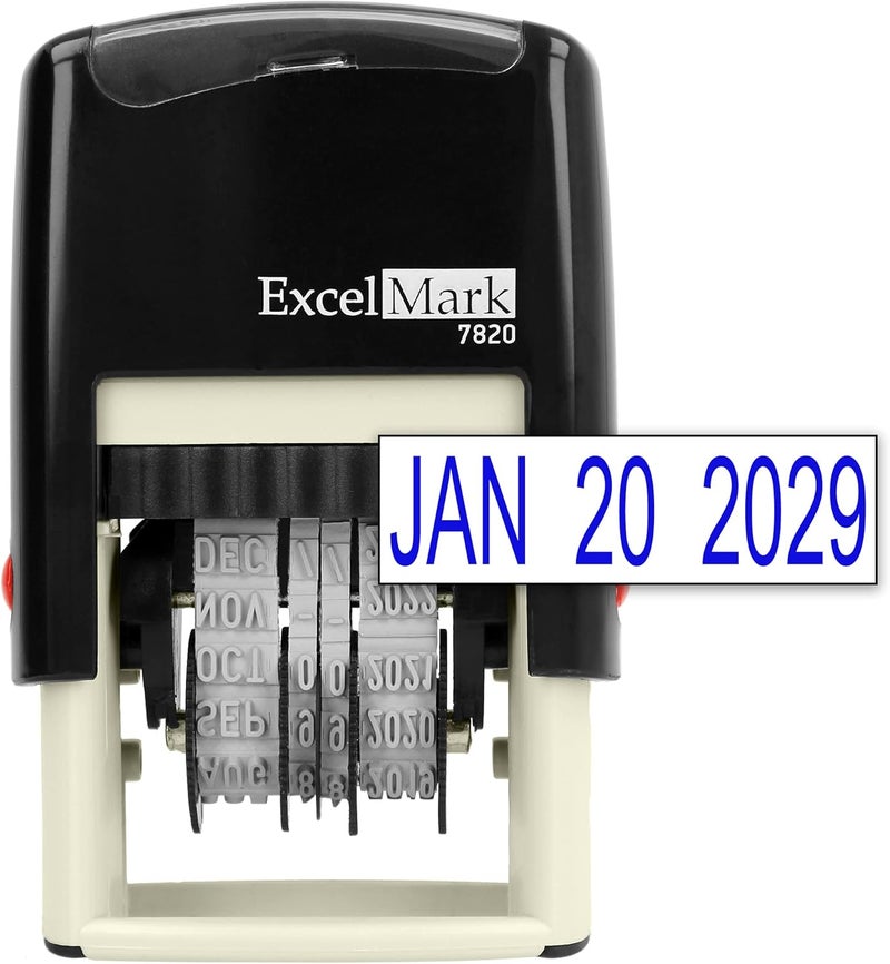 ExcelMark 7820 Self-Inking Rubber Date Stamp – Great for Shipping, Receiving, Expiration and Due Dates (Blue Ink) - Image 1