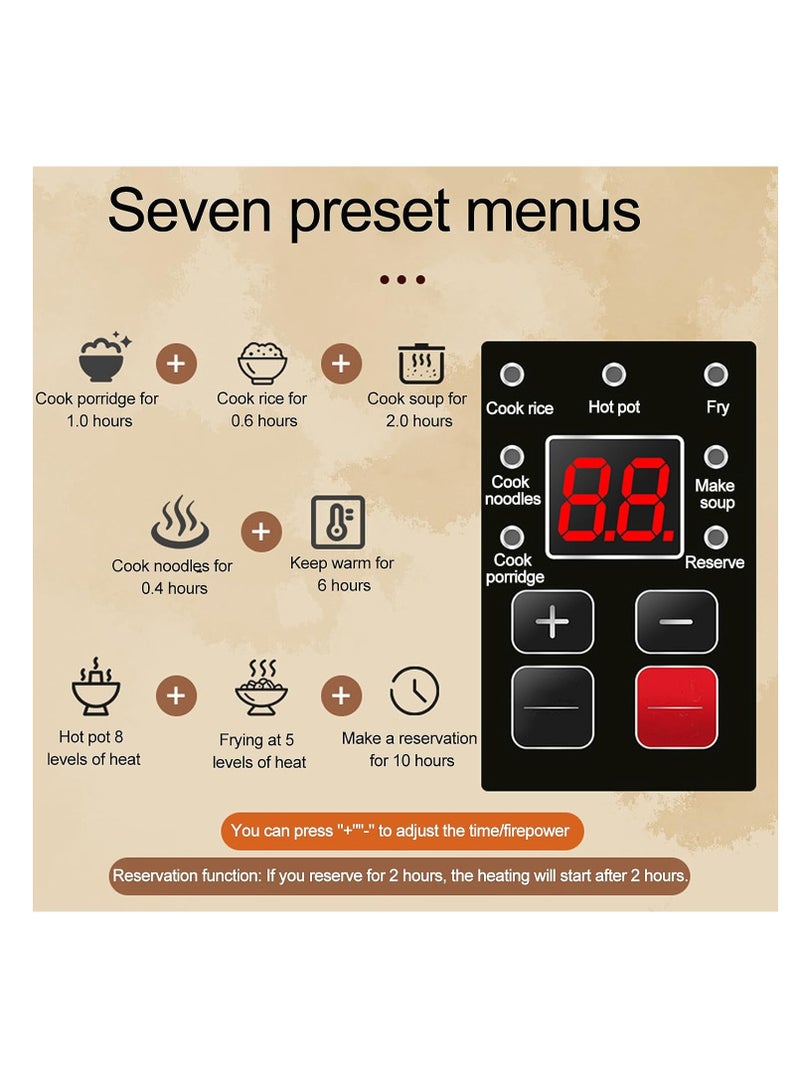Rightsure 3L Electric Hot Pot with Steamer, Double Layer Smart Button Electric Pot Portable Nonstick Frying Pan, Multifunctional Kitchen Electric Hot Pot Suitable For Ramen Steak Egg Rice Oatmeal Soup - Image 4