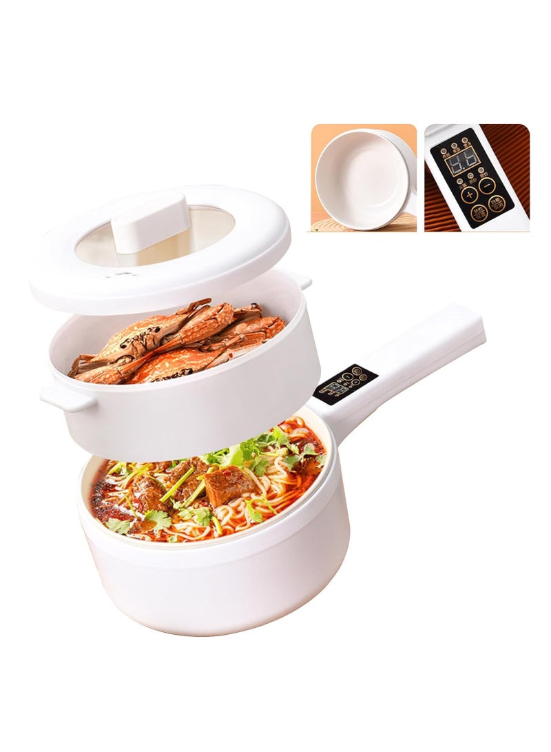 Rightsure 3L Electric Hot Pot with Steamer, Double Layer Smart Button Electric Pot Portable Nonstick Frying Pan, Multifunctional Kitchen Electric Hot Pot Suitable For Ramen Steak Egg Rice Oatmeal Soup - Image 1