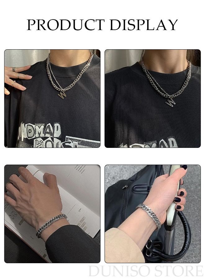 DUNISO Unisex Stainless Letter Necklace and Bracelet Set Gift Pendant Fashion Short Thick Chain Party Accessories - Image 2