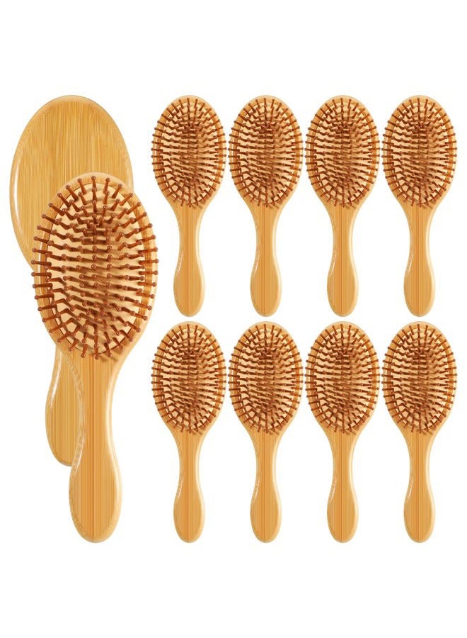 Wanmu 10 Pcs Bamboo Hair Brush, Bulk Natural Wooden Paddle Brush Round-tipped Bamboo Bristles Lightweight Massage Scalp Hair Combs for Women Men and Children, Stimulates Scalp for Hairs Growth (Small) - Image 1