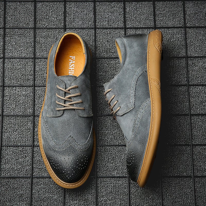 2024 Brogue Shoes Men'S Soft Leather Frosted Casual Retro British Tooling Shoes 46 Plus Size Leather Shoes - Image 1