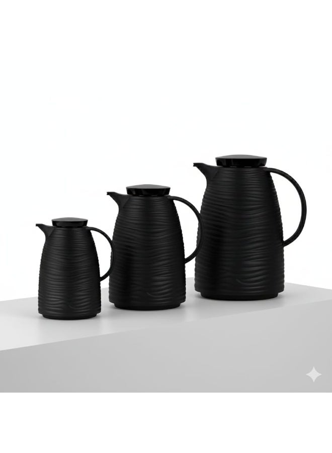 BASURRAH Black Wavy Basurrah tea thermos set, 3 pieces, size 1.5 - 1 - 0.5 litres