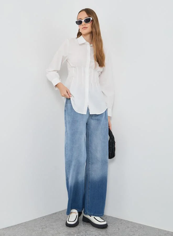 تايك تو قميص بأزرار بياقة عريضة قطعتين