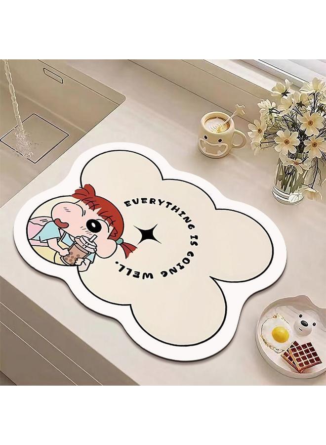 Bluejw Cartoon Xiaoxin Series Kitchen Draining Mat Water Absorbent Quick-drying Tableware Mat Bar Counter Heat Insulation Mat Coffee Machine Draining Mat  - Image 3