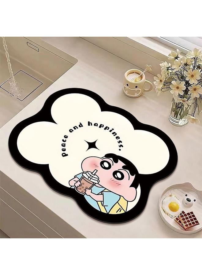 Bluejw Cartoon Xiaoxin Series Kitchen Draining Mat Water Absorbent Quick-drying Tableware Mat Bar Counter Heat Insulation Mat Coffee Machine Draining Mat  - Image 2