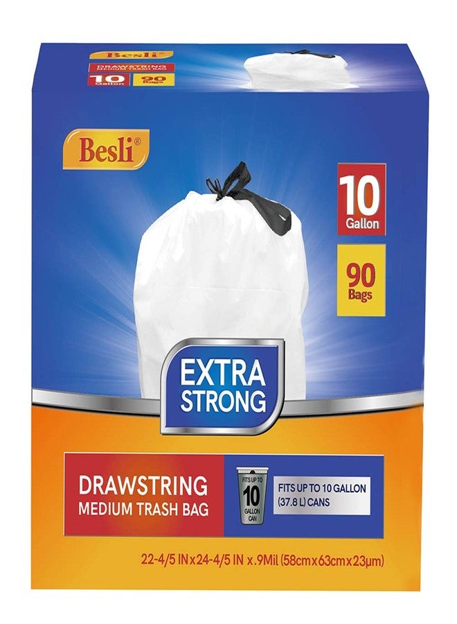 Besli 10 Gallon Drawstring Trash Bag Garbage Bag Trash Can Liner,0.9 Mil,90 Counts - Image 1
