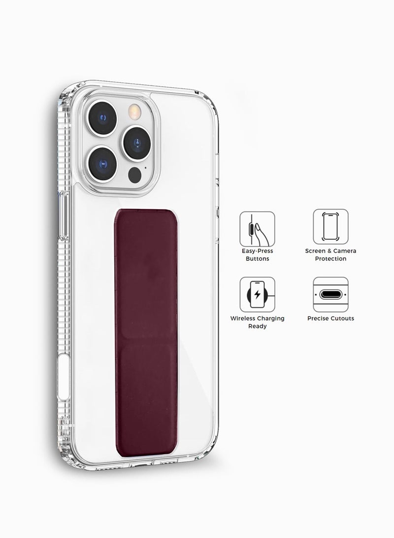 Wtech Apple iPhone 16 Pro 2024 TPU Hand Grip Air Pillow Case Cover - Clear/Maroon - Image 2