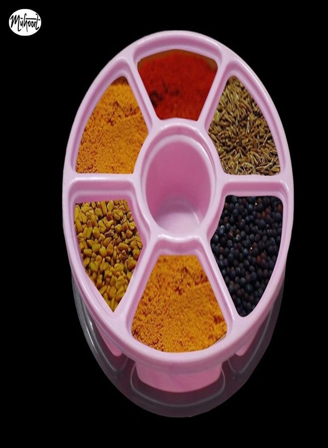 Muhoort Plastic 7 Section Round Masala Box For Kitchen | Multipurpose Microwave safe Spice Container Set with Airtight Lid And Spoon - Image 3